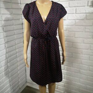 Gap Factory Ladies Size Medium Black w/ Red Pattern Cap Sleeves V-neck Dress